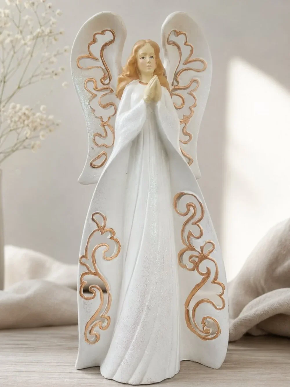 Jaimy WMG Angel Taper Candle Holder 11” White Gold Filigree NWOT Celestial Decor